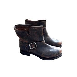 Frye Veronica Bootie  Brown Leather Engineer Moto Buckle Boot 8.5 $495